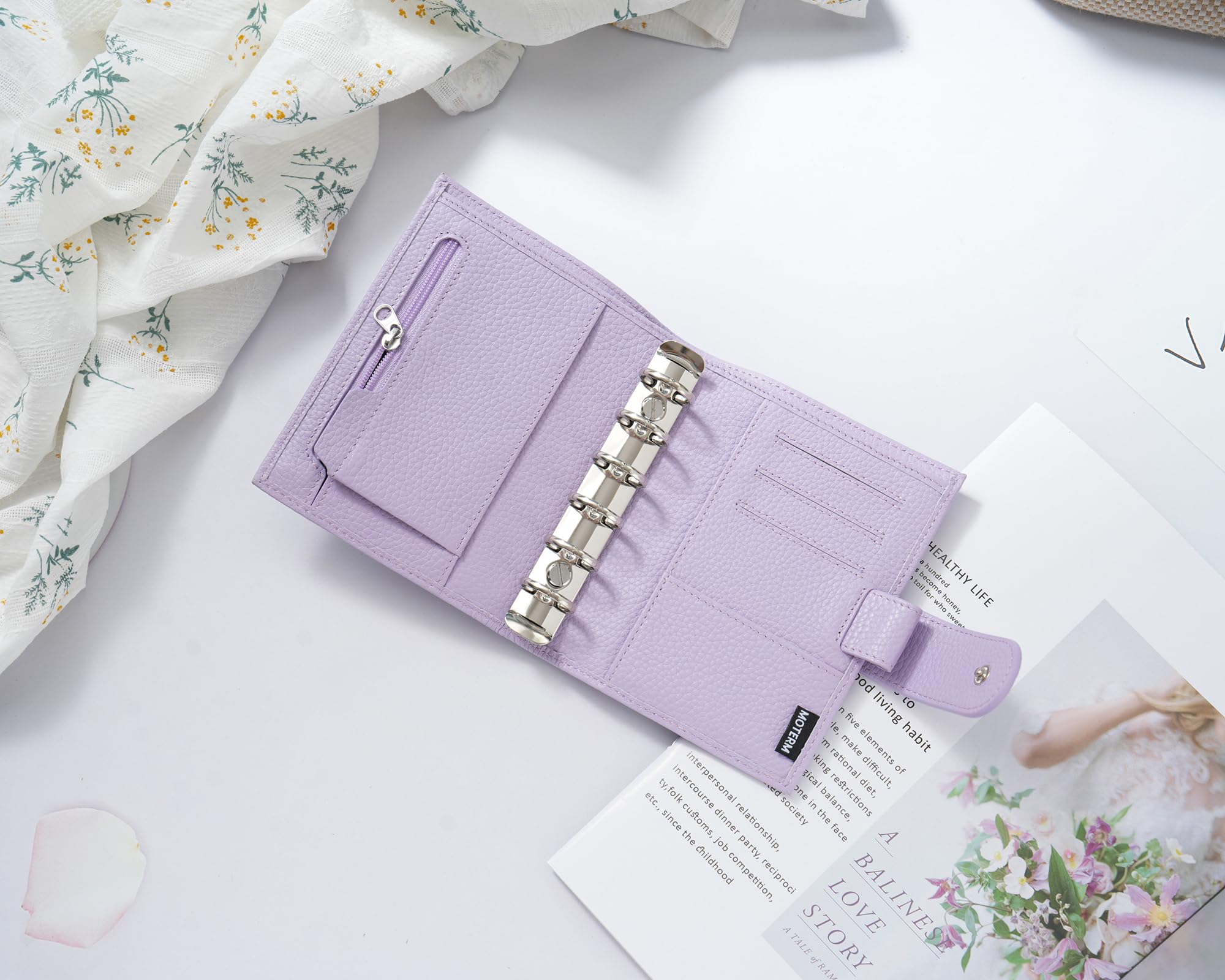 Moterm Pocket Regular Ringe Planer - Echtes Leder Binder Organizer (Kiesel-Lavendel, 19mm Ring)