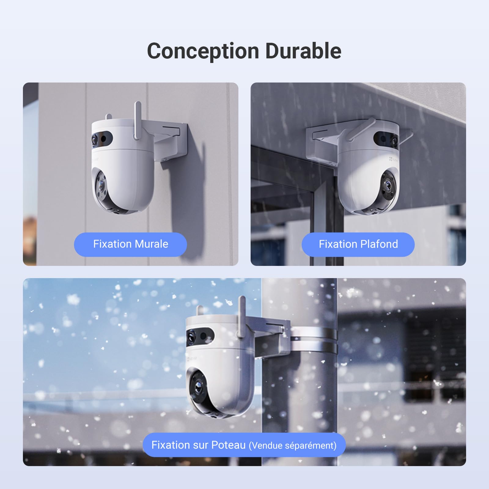 EZVIZ H9C 5MP+5MP(3K+3K) 4G LTE Caméra Surveillance WiFi Extérieure à Double Objectif, 360° PTZ Camera, Suivi Auto, Détection de Forme Humaine/Véhicule,Défense Active,Vision Nocturne Couleur 40M