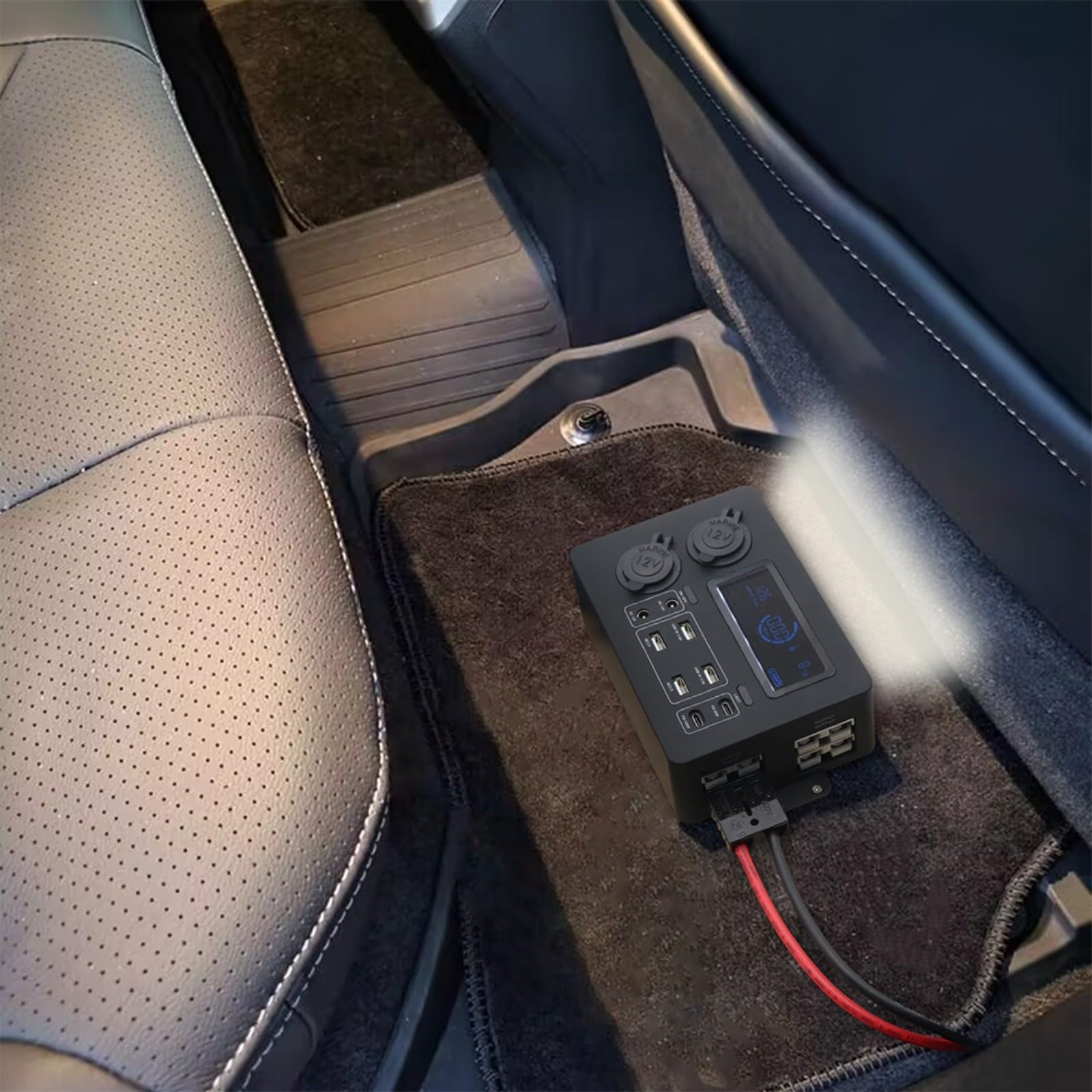Caja de alimentación de coche de 100 W y 12 V con pantalla LCD, enchufes duales de 12 V, 6 puertos USB, carga rápida para concentrador, RV, barco, SUV (sin línea)