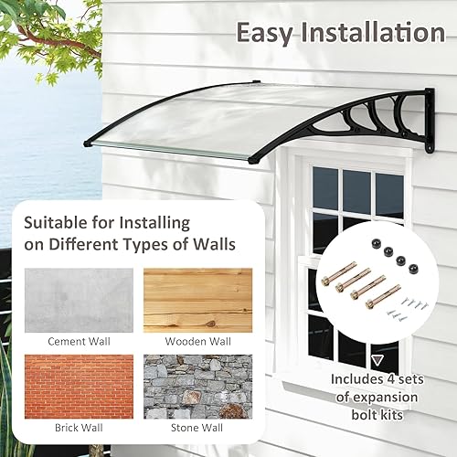 Miniatura 5 de Goplus Awnings for Doors, 48" x 40" Window Awning with Rain Snow Sunlight UV Protection, UPF 50+,Hollow Sheet, Outdoor Overhead Awning Canopy
