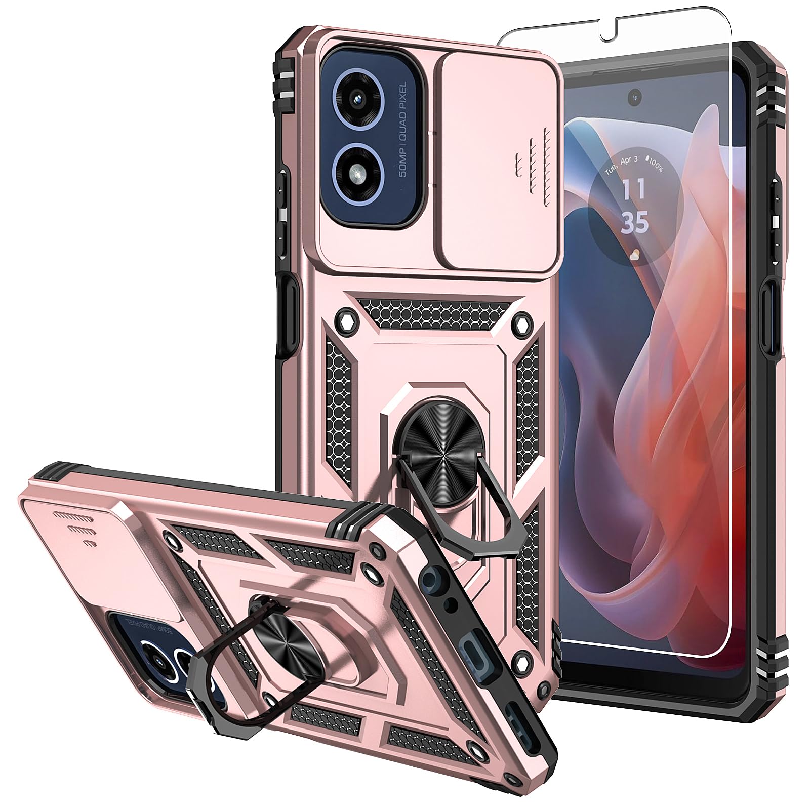 SKMY for Moto G 5G 2024 Case,with Screen Protectors and Camera Cover,[Military Grade] 16ft.Drop Tested Cover with Magnetic Kickstand Protective Case