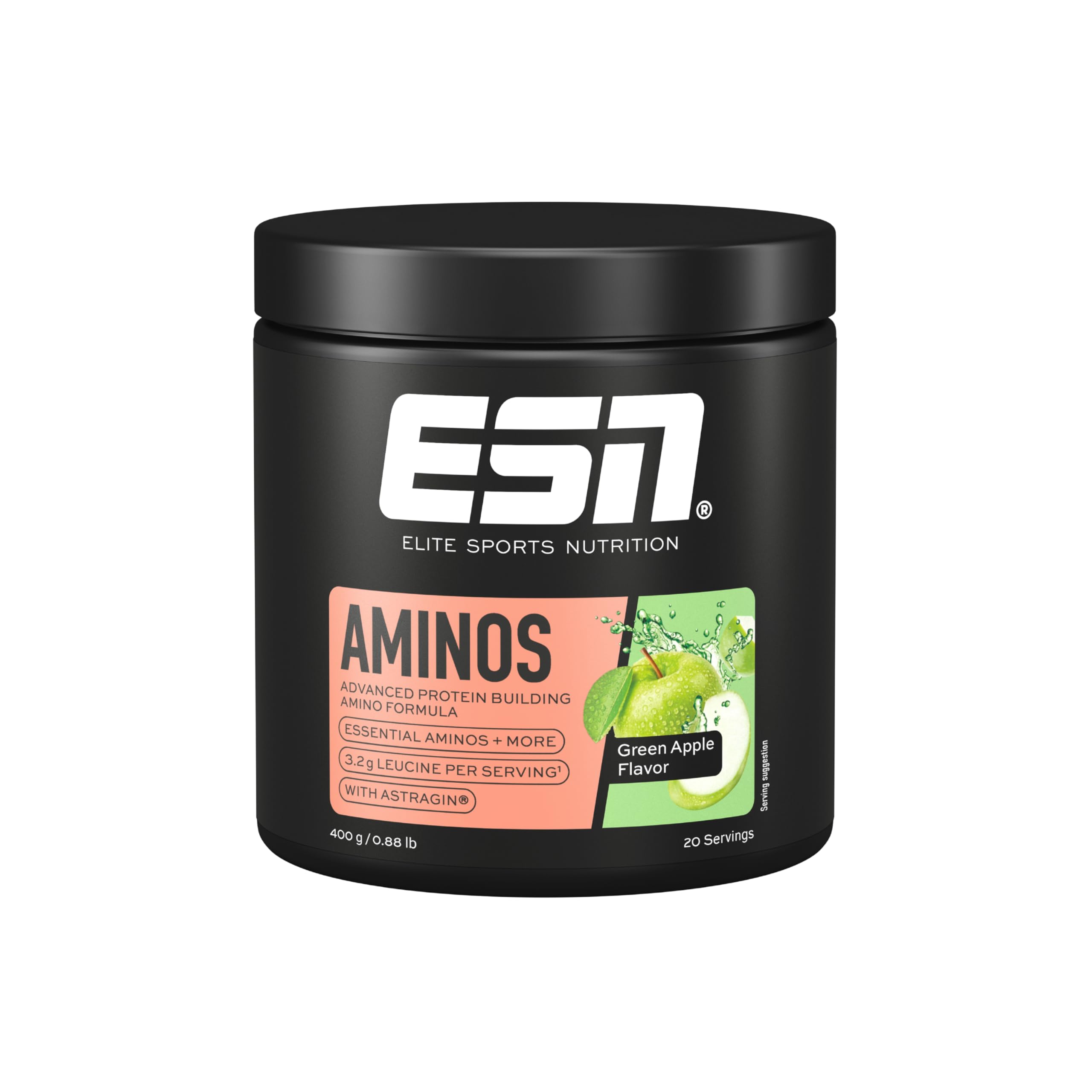 ESN AMINOS, Green Apple, 400 g, feines Amino-Pulver mit essentiellen Aminosäuren & Astragin, 3,2 g Leucin pro Portion, ideale Löslichkeit, vegan - made in Germany