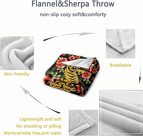 Miniatura 6 de Manta de varios tamaños, manta de arte de tigre para sofá, forro polar, suave, esponjosa, acogedora, cálida, manta de franela de lujo, tamaño para