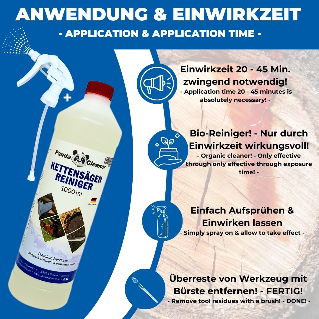 PandaCleaner nettoyant resine taille haie - Nettoyant pour tronçonneuse avec tête de pulvérisation - Dégraissant de résine 1000 ml