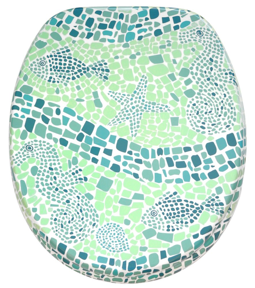 Sanilo Soft Close Toilet Seat, Stable Hinges, Easy to Mount, Wooden Toilet Seat Mosaic World Green — image 1