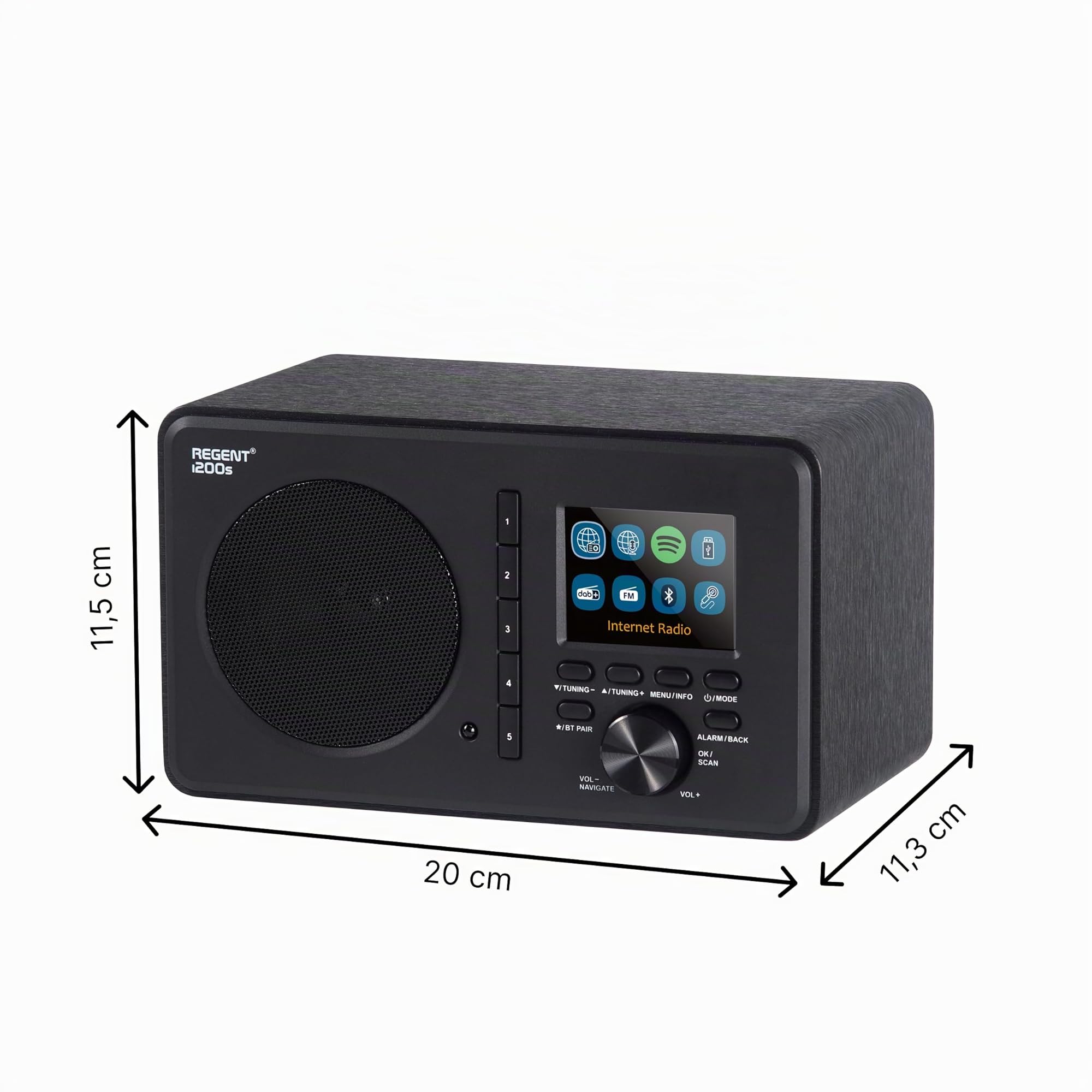 Ferguson Regent i200s Radio Internet Wi-Fi avec Bluetooth, radio FM/DAB/DAB+ FM, Spotify Connect, radio-réveil, égaliseur, écran couleur, USB, AUX-IN, mise en veille, contrôle par application