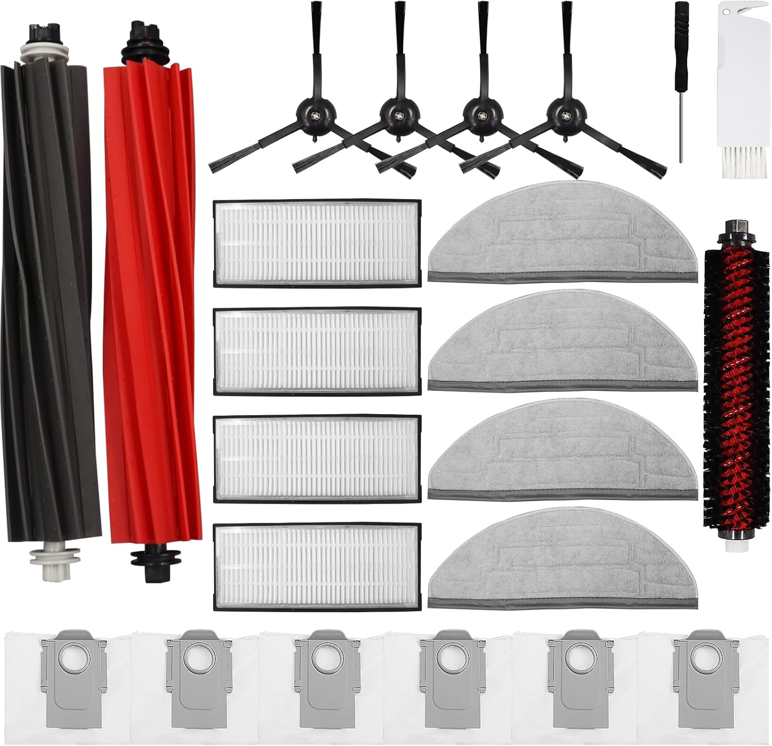 23PCS Vacuum Cleaner Accessorie Kit Compatible with Roborock S8/S8+/S8 PRO Ultra, 1 Set Main Brush &1 Rolling Brush &4 Filters &4 Side Brushes &4 Mop Cloth Pads &6 Dust Bags &1 Cleaning Tool
