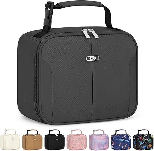 Miniatura 8 de Capolo Lonchera térmica para niños, bonita bolsa de almuerzo térmica para la escuela, bolsa de almuerzo reutilizable para niños y niñas, bolsa Negro