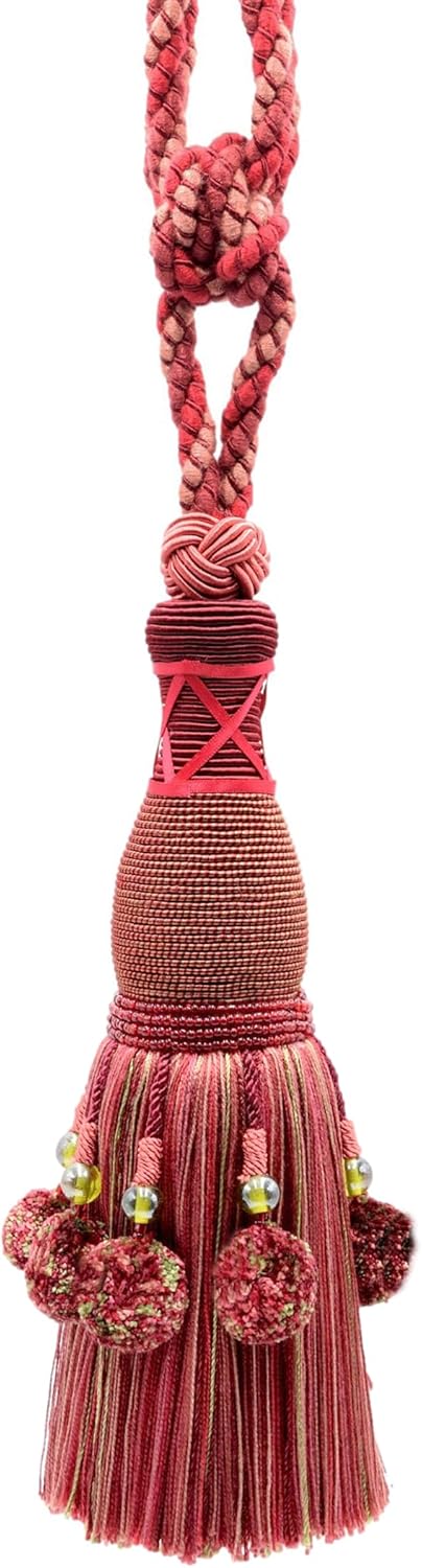 DÉCOPRO Marrakesh Collection Tassel Tieback with Beaded Poms Tassel Length 10" (25cm) 30" Spread (76cm) (Style# TBRW10) Gilded Gold Multicolor #VL04 (Gold Light Brown Light Gold) Set of 2