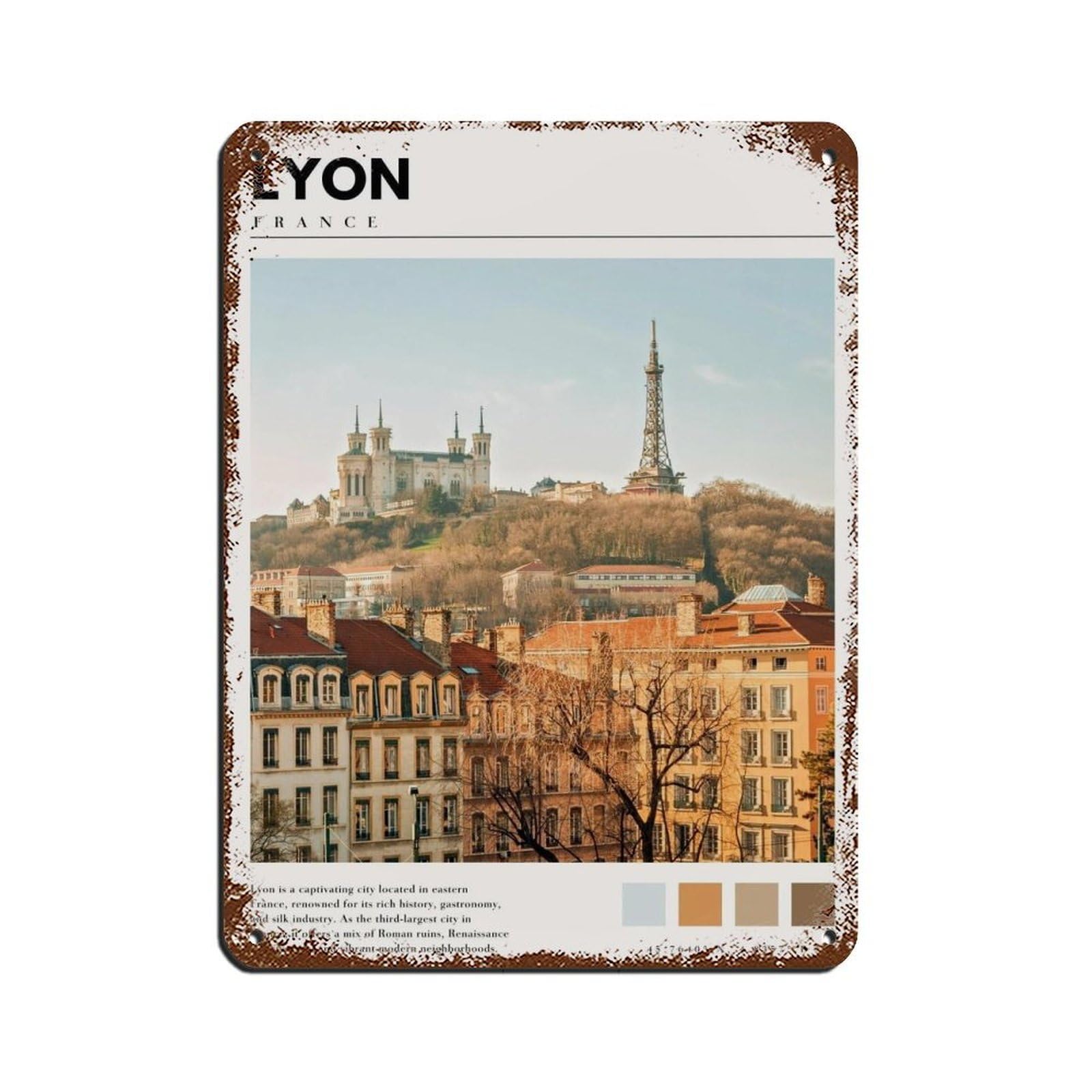 Lyon Art Lyon Photography Poster Tin Sign Vintage Metal Pub Club Cafe Bar Home Wall Art Decoration Poster Retro 12x16inch(30x40cm)