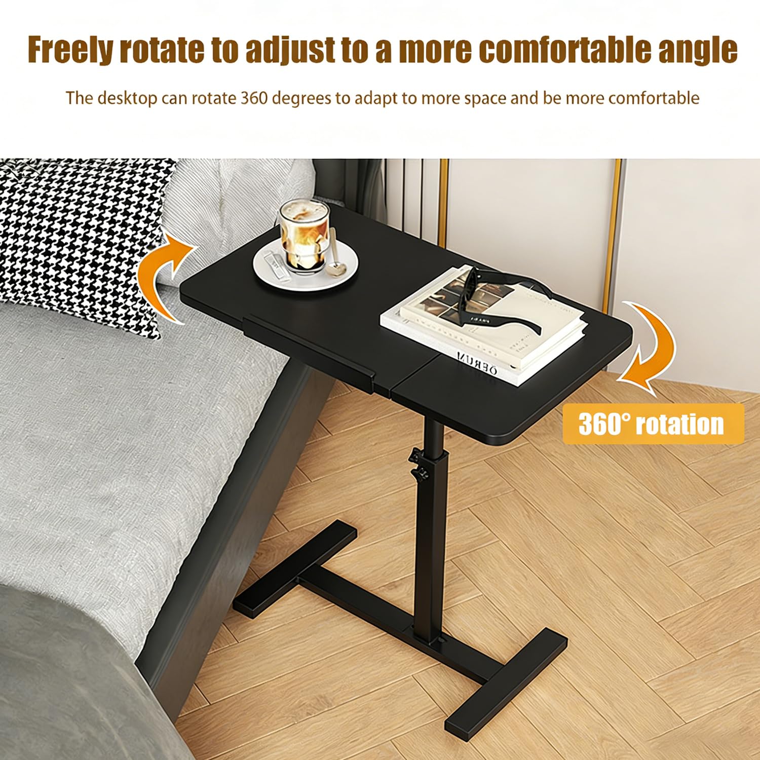 Tavolino Servitore Letto,Tavolo Per Letto Regolabile Con Ruote Nascoste, 60x40 Cm, Adatto Per Scrivania, Divano o Letto, Supporto Per Laptop Con Altezza e Angolo Regolabili, nero
