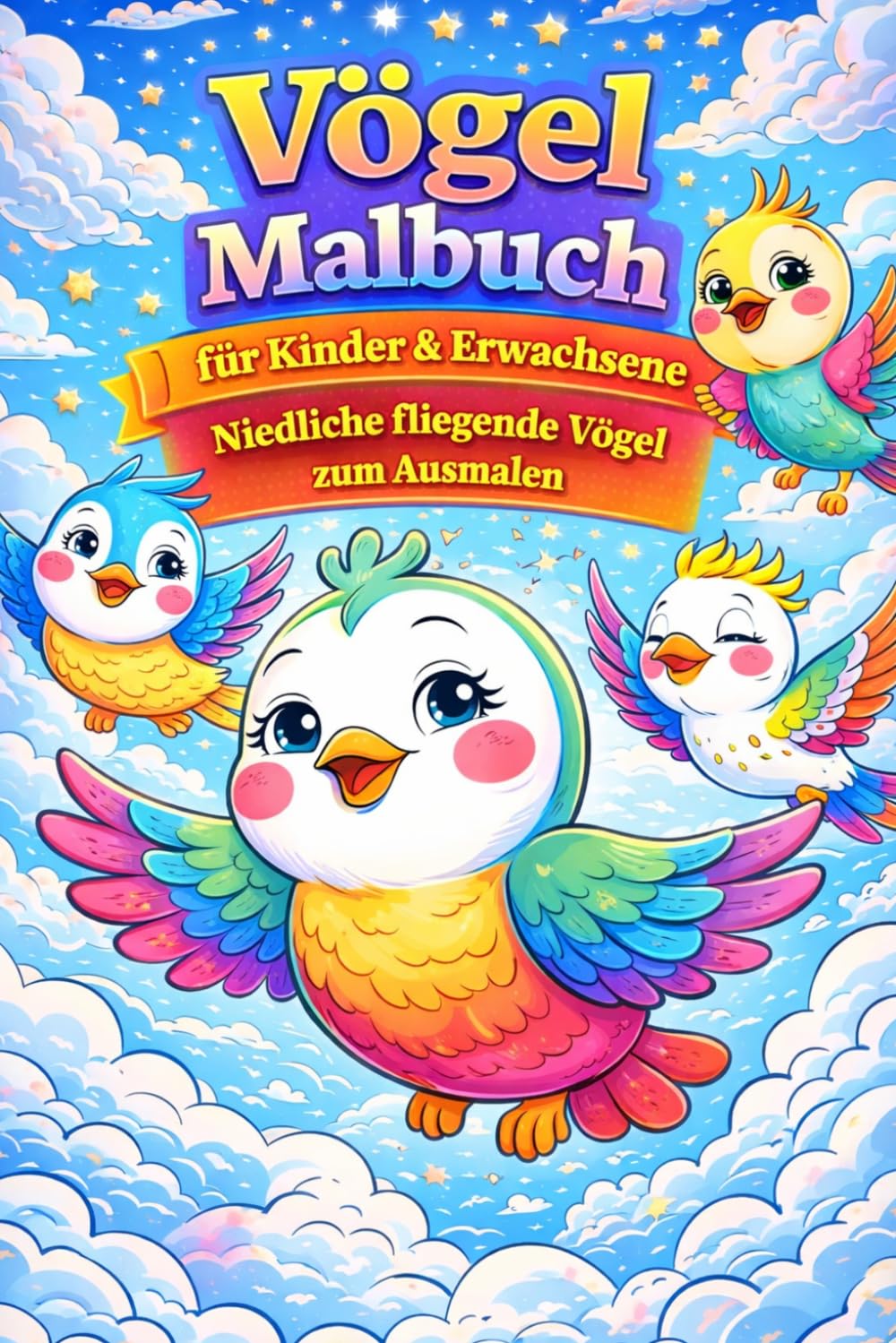 Vögel Malbuch für Kinder & Erwachsene – Niedliche fliegende Vögel zum Ausmalen, Entspannendes Kreativbuch für Senioren und Kinder: 82 liebevoll ... Abschalten und kreativen Ausmalen