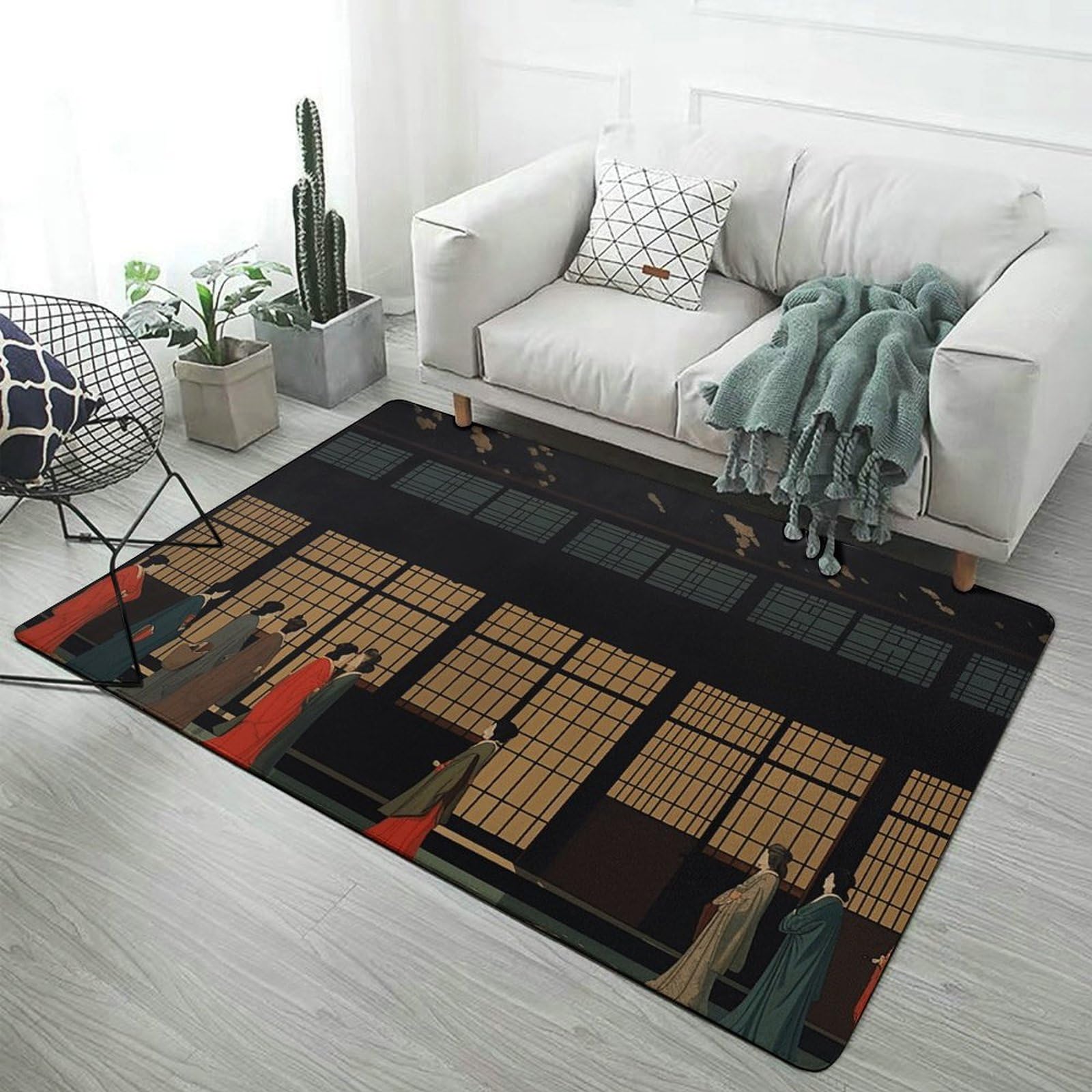 Tapis de sol oriental antidérapant lavable 152x101 cm pour chambre cuisine et bureau