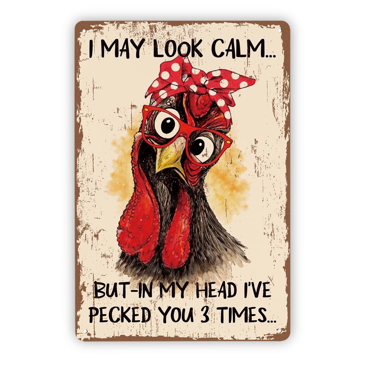 Chicken Humor Farmhouse Rooster Tin Sign, 7.9x11.8in
