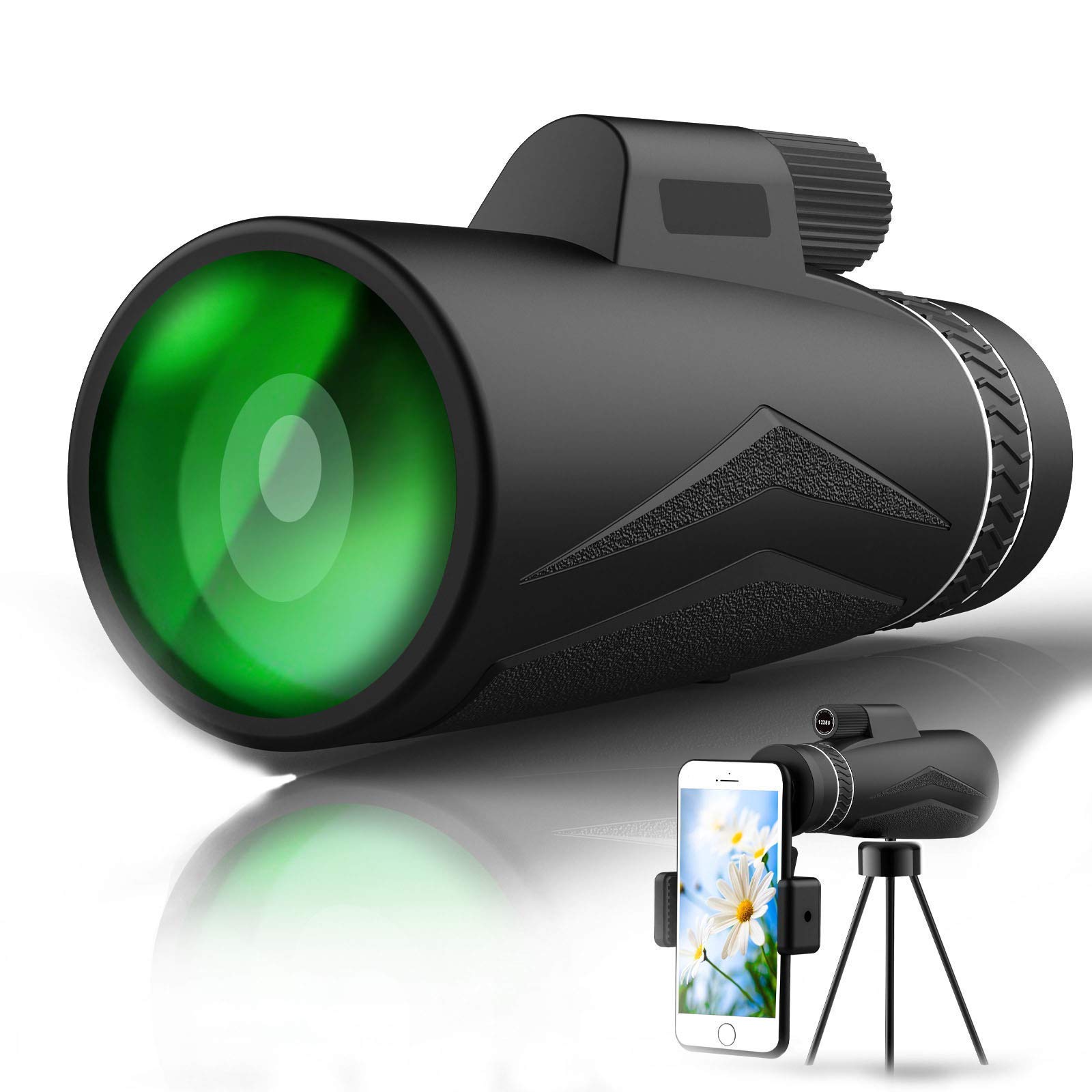 Monokular HD 12X50 o dużej mocy z uchwytem na smartfon i statywem IPX7 Wodoodporny do wspinaczki i obserwacji ptaków Koncert mecz piłki nożnej -