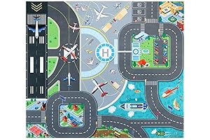 Colorful Kids Carpet Playmat Rug with Car Print - City Transport Adventure