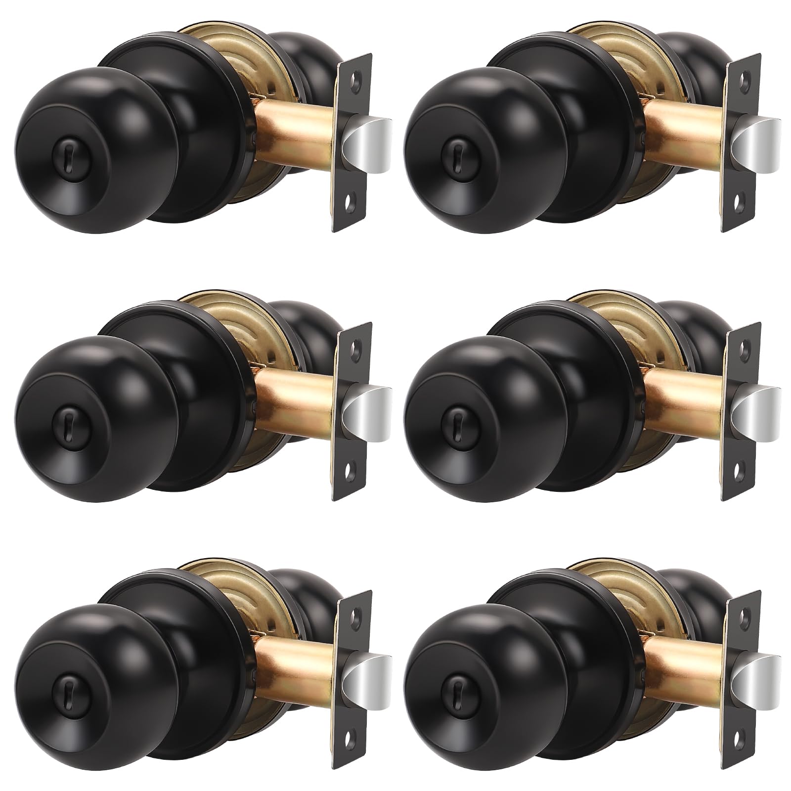 Satin Nickel Door Knobs - 6 Pack Privacy Set -12 Satin Nickel Door Knobs - 6 Pack Privacy Set -12