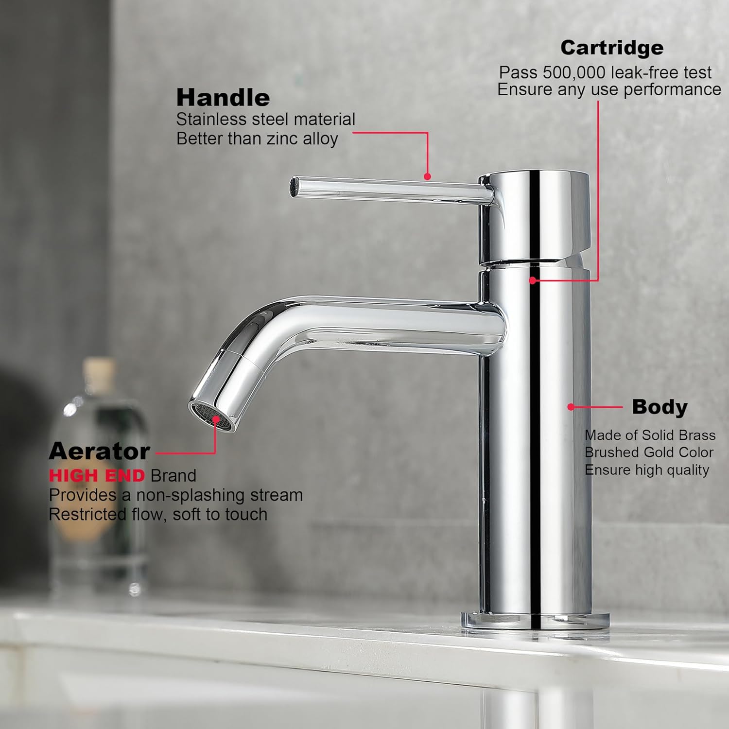 Chrome Bathroom Faucet Single Hole, Single Handle Water Faucet for Bathroom with Pop Up Drain Assembly and Water Faucet Supply Lines - Image 2