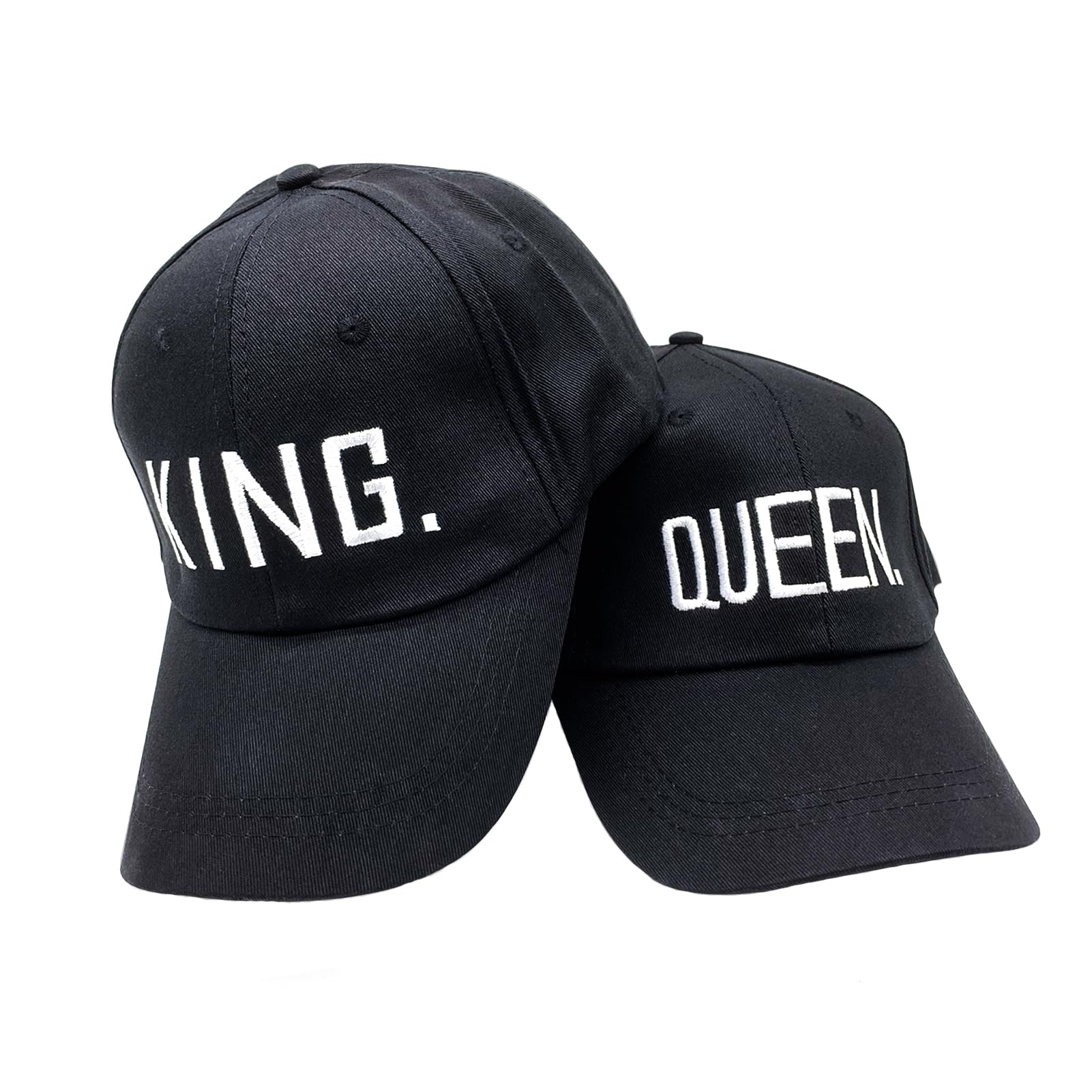 SwirlColorKing and Queen Baseball Cap for Couple and Lovers, 2 Pcs Black Adjustable Embroidered Couple Cap for Couples Gifts His and Hers