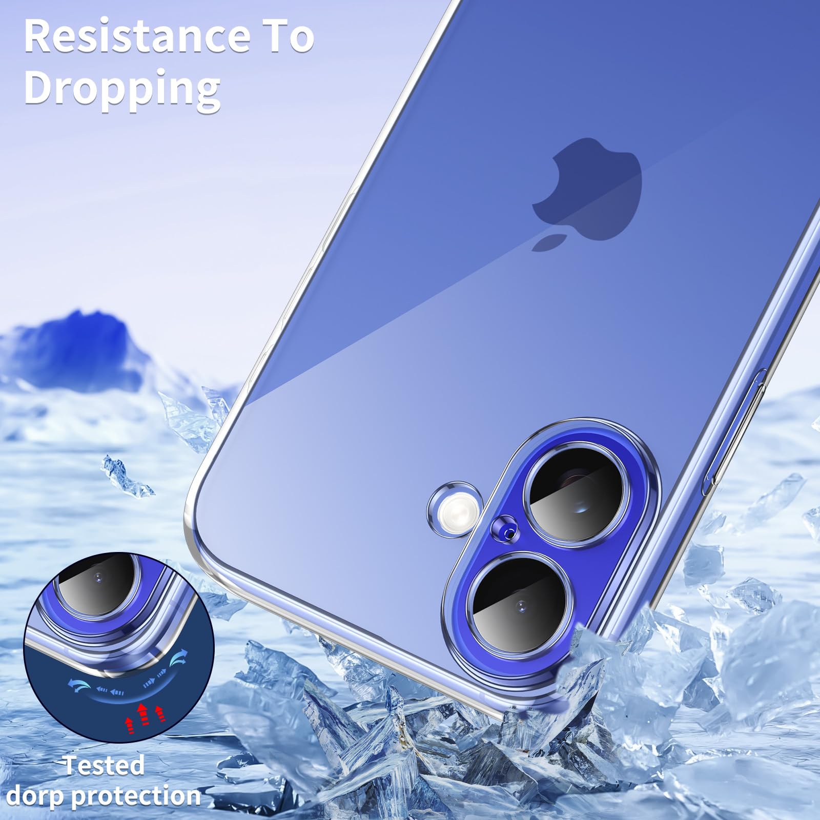Phoona Cover per iPhone 16 Plus Custodia con 2 Pezzi Pellicola Vetro Temperato,Ultra Sottile Trasparente Silicone Protettiva Case per iPhone 16 Plus Sottile Morbida Antiurto Cover