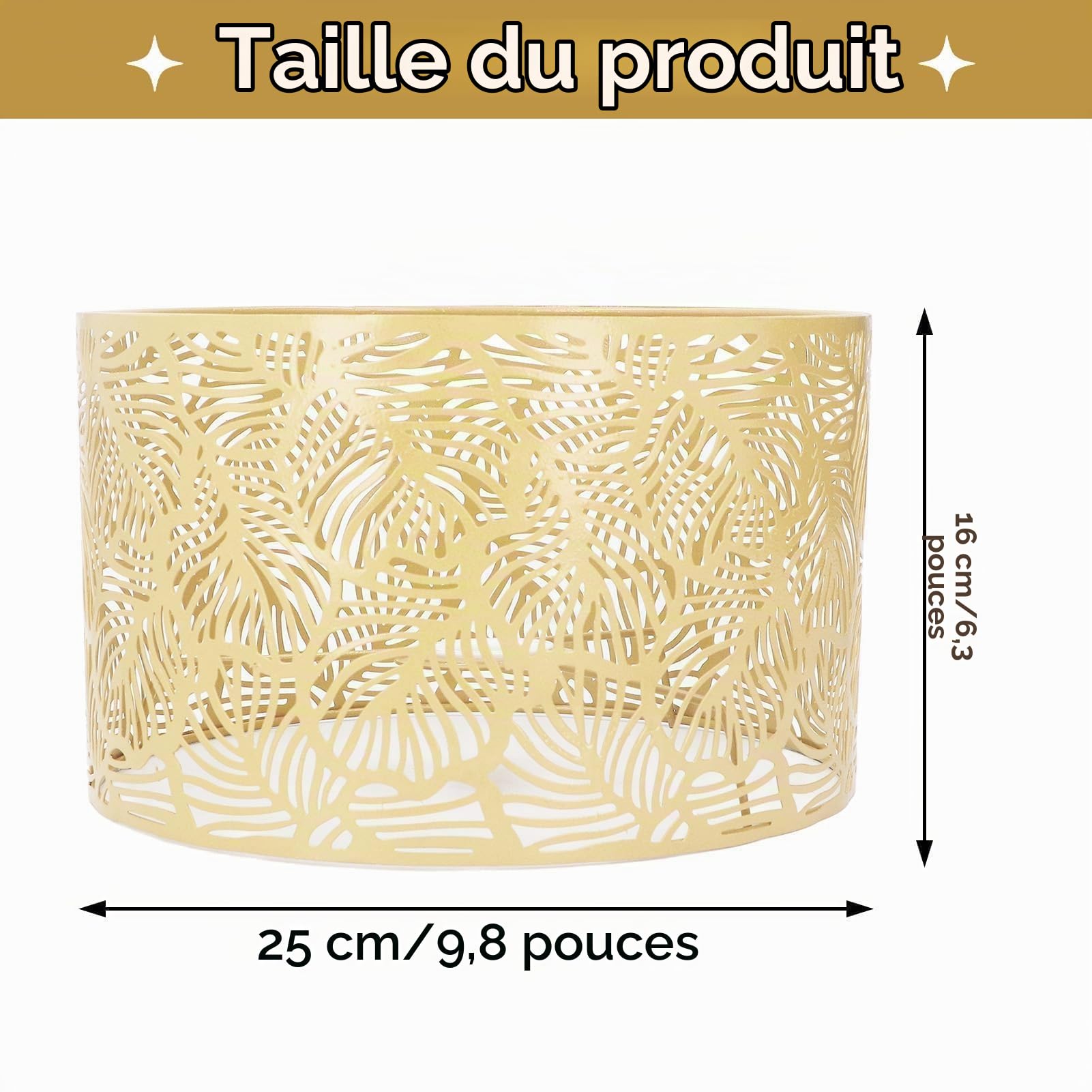 Abat-jour, abat-jour creux sculpté en métal, couverture d'abat-jour décorative, style moderne et simple, décoration de la maison pour ampoules E14 E27 25x16cm / 9.84x6.3in(Or)
