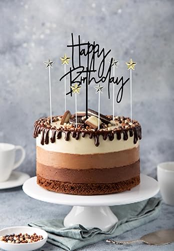 Miniatura 3 de Decoración de pastel de feliz cumpleaños, estrellas negras y plateadas (5 piezas cada una) para decoración de fiestas