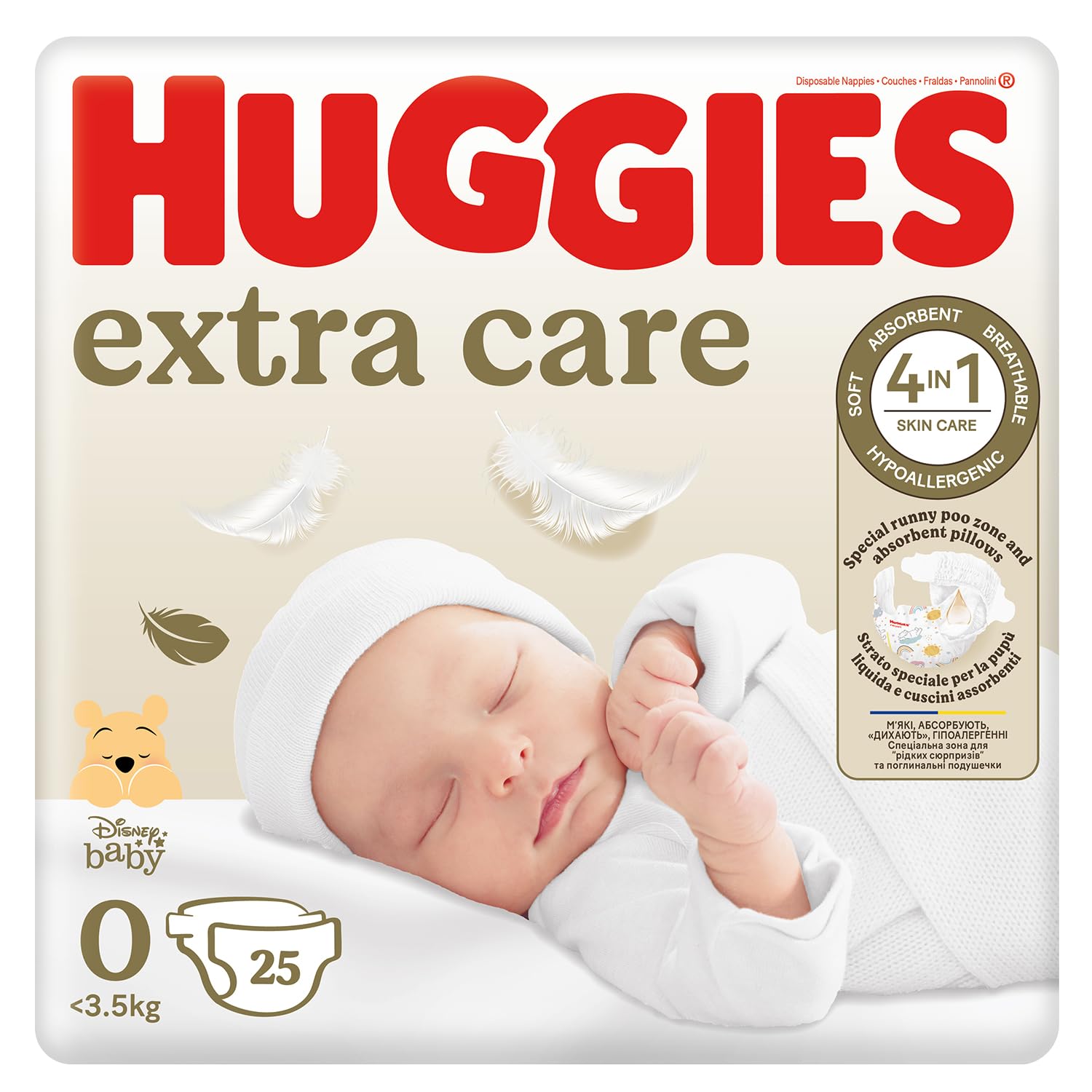 Huggies Pannolini Extra Care Bebè, Taglia 0 (<3,5 Kg), Confezione da 25 Pannolini