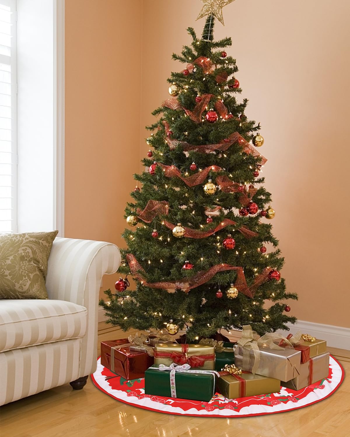Bixury Jupe de Sapin de Noël Rouge 90cm Rond Couvre Pied Arbre Décoration