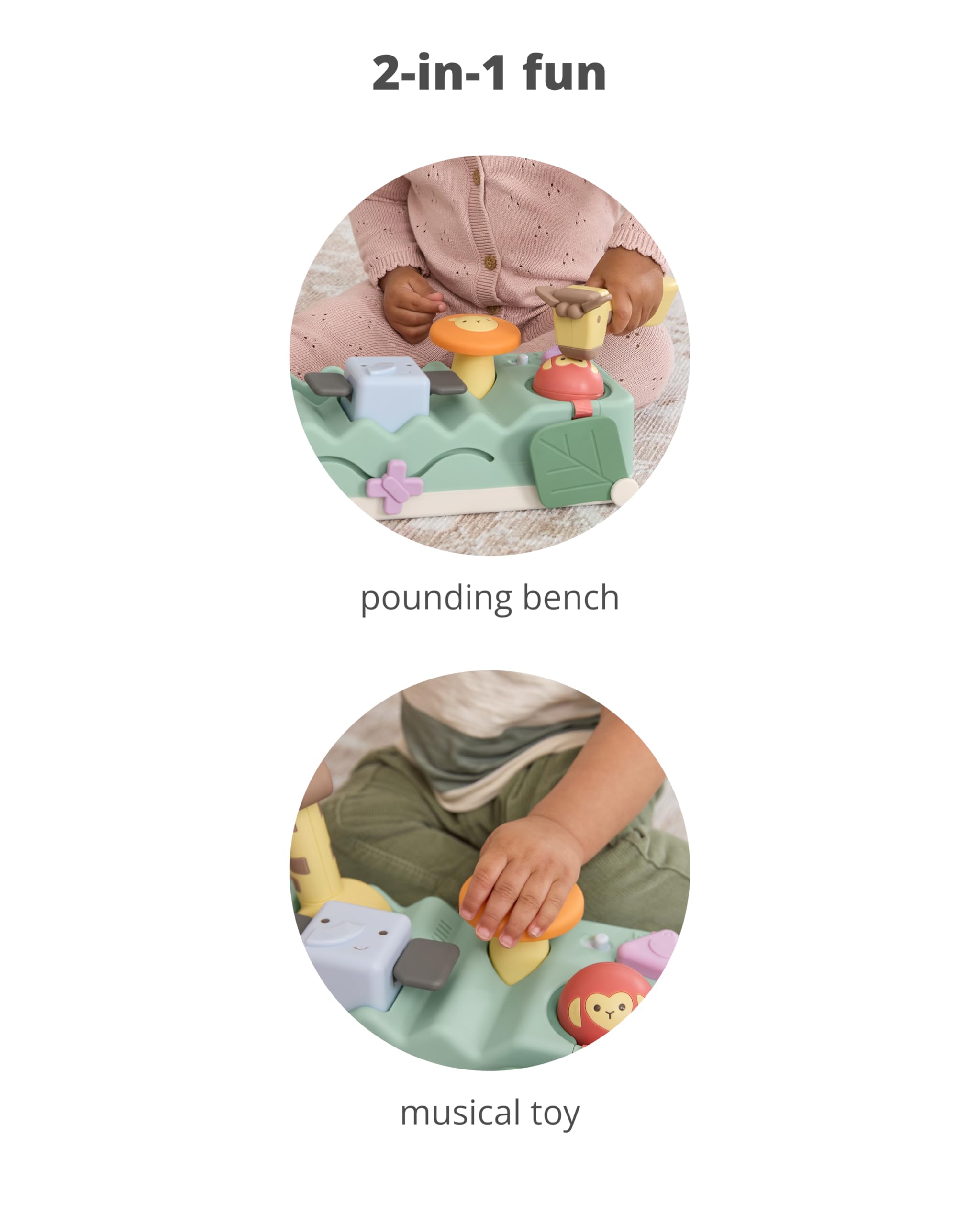 Skip Hop Tummy Time & Seated Play Cause & Effect Developmental Musical Baby Toy with 12 Animal Sounds, Lights, Music and 6 Activities, Geometric Wonders 2-in-1 Pounding Bench, Age 3m+ - 3