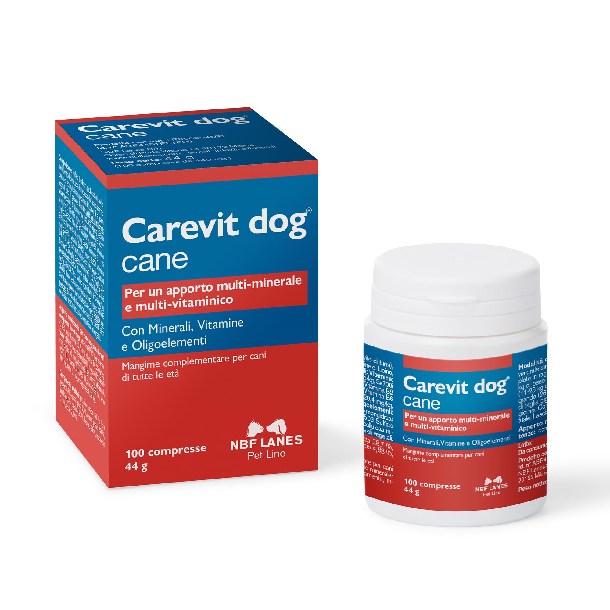 NBF Lanes | Carevit Dog Chien, 100 Comprimés Divisibles, Apport Multi-Minéral et Multi-Vitaminique en Cas de Croissance, Grossesse et Allaitement, Engagement Sportif, Chiens âgés