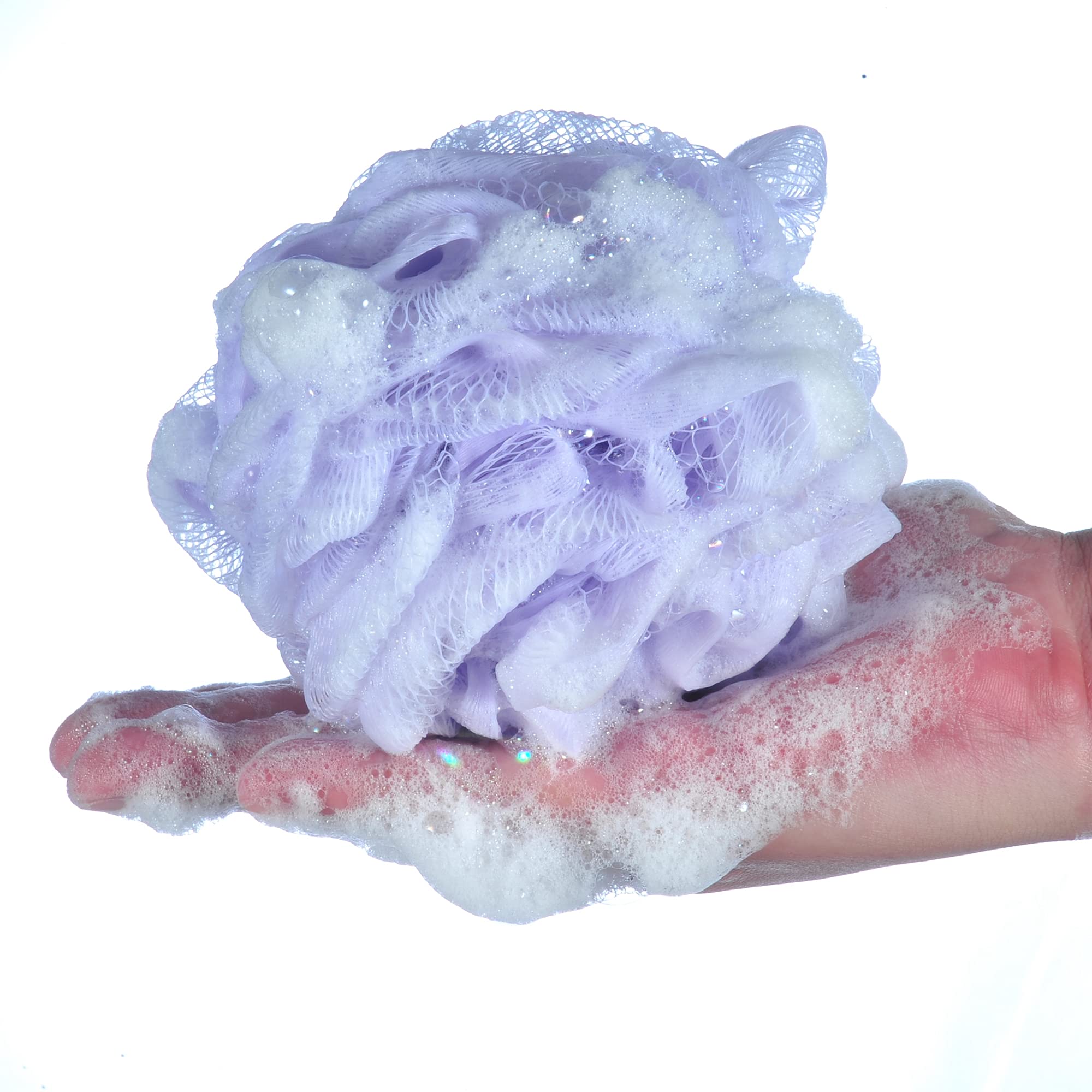 Badeschwamm / Duschschwamm aus Netzstoff, 60 g, Violett, 4 Stück