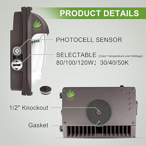 Miniatura 4 de Paquete de pared LED delgado con fotocélula, CCT seleccionable y potencia 30K40K50K, 80W100W120W seleccionable, hasta 15600LM, lente de vidrio