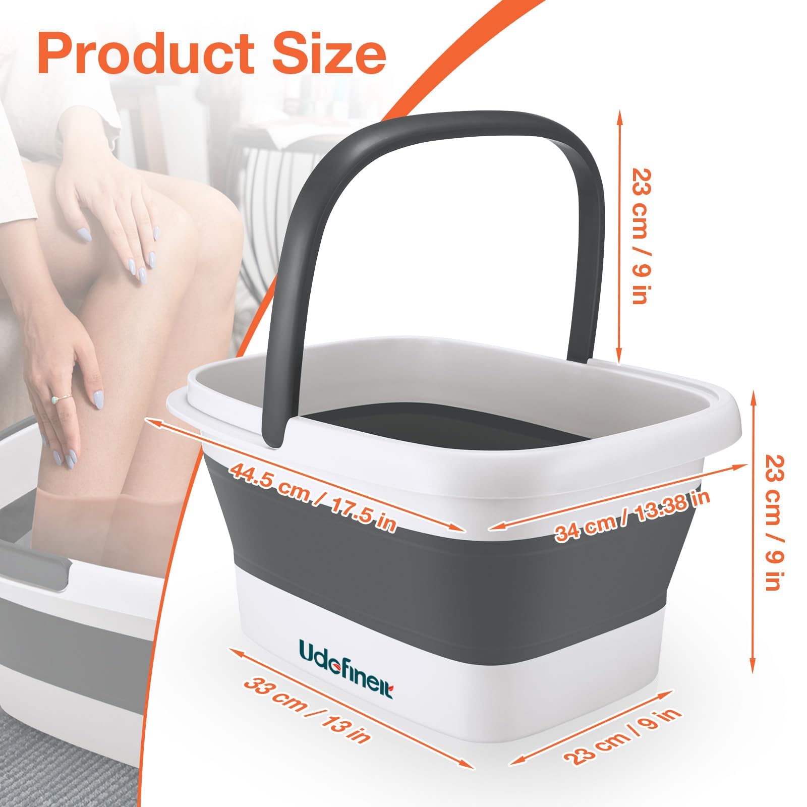 Zusammenklappbare Fußwanne, Fuß-Spa-Badewanne mit Akupressurpunkten | 15 l Fuß-Spa-Eimer für Fußpflege, multifunktionales Pediküre-Fuß-Einweichbecken für Zuhause/Salon, Fußbad, Grau