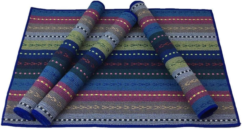 Miniatura 5 de WAZAIGUR Juego de 4 manteles individuales tejidos a mano con 100 % algodón, coloridos manteles individuales trenzados, acanalados, duraderos, con