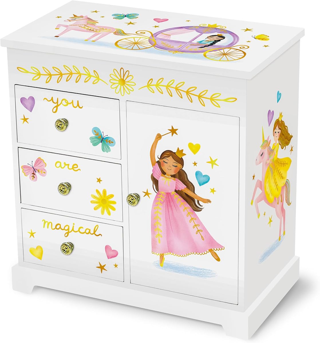 Giggle & Honey® Princess Musical Jewelry Box for Girls | Kids Music Box with Drawers, Fairytale Gifts for Girls Birthday, Princess Jewelry Boxes for Ages 3-10
