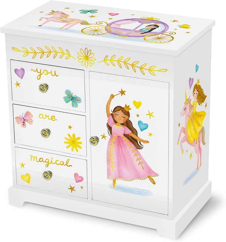 Giggle & Honey® Princess Musical Jewelry Box for Girls | Kids Music Box with Drawers, Fairytale Gifts for Girls Birthday, Princess Jewelry Boxes for Ages 3-10