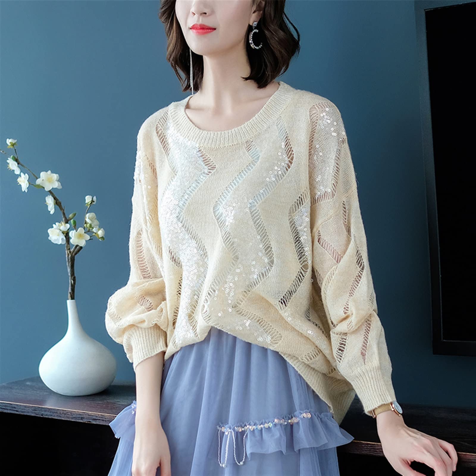 Damskie swetry Hollow Moher sweter damski dzianinowe topy sweter jesień zima cekinowy design sweter dzianina topy swetry damskie