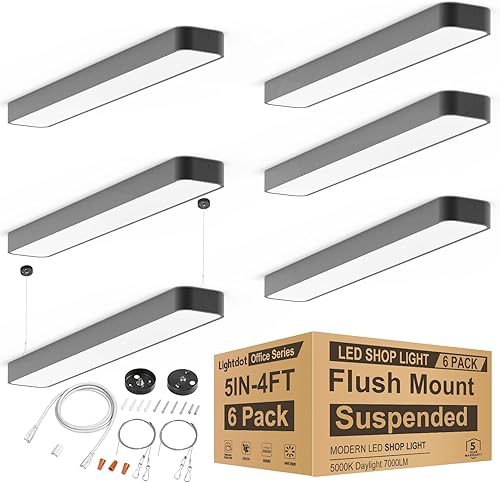 Lámpara LED de tienda de 4 pies, luces de techo lineales de cocina de 5 pulgadas de ancho, montaje empotrado y suspendido, 50 W 7000 LM (reemplazo