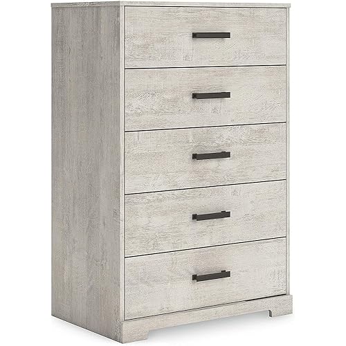 Signature Design by Ashley Shawburn Vintage 5 Drawer Chest with Safety Stop, Light Gray