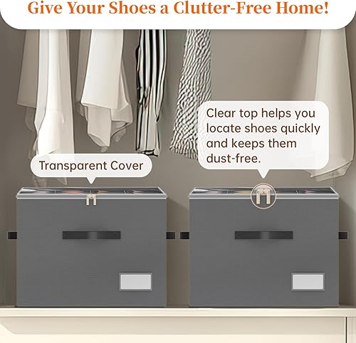 Miniatura 6 de Paquete de 3 organizadores de zapatos para armario, contenedores plegables de almacenamiento de zapatos, se adaptan a hasta 24-48 pares, caja