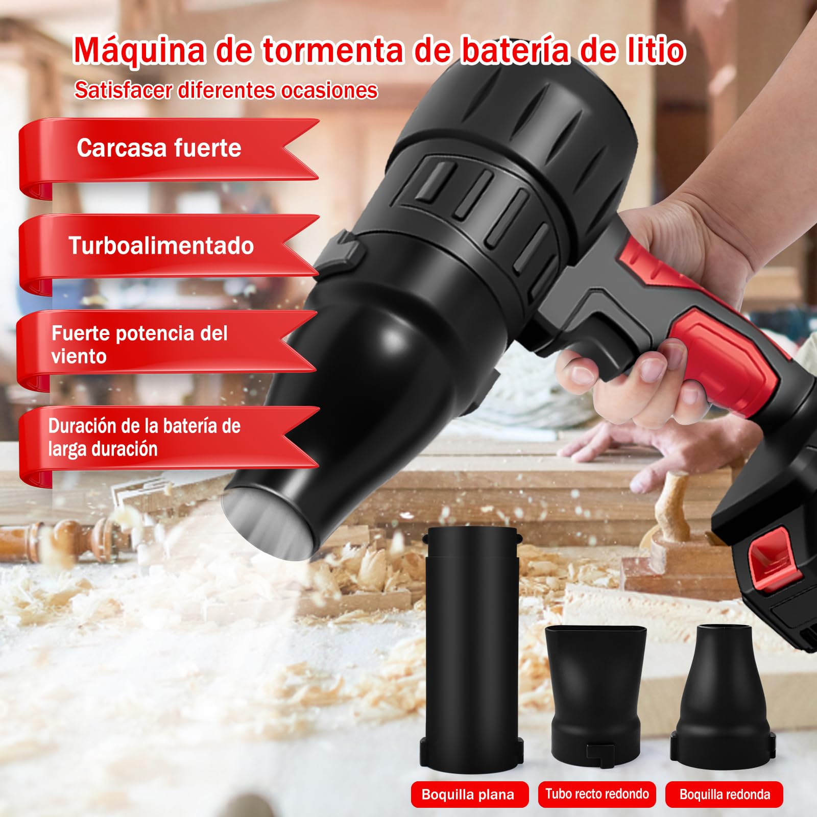 Soplador de Aire Potente 800W, 35000RPM Soplador de Hojas Inalambrico con 1300mAh Bateria, para Jardín, Coche, Patio, Nieve