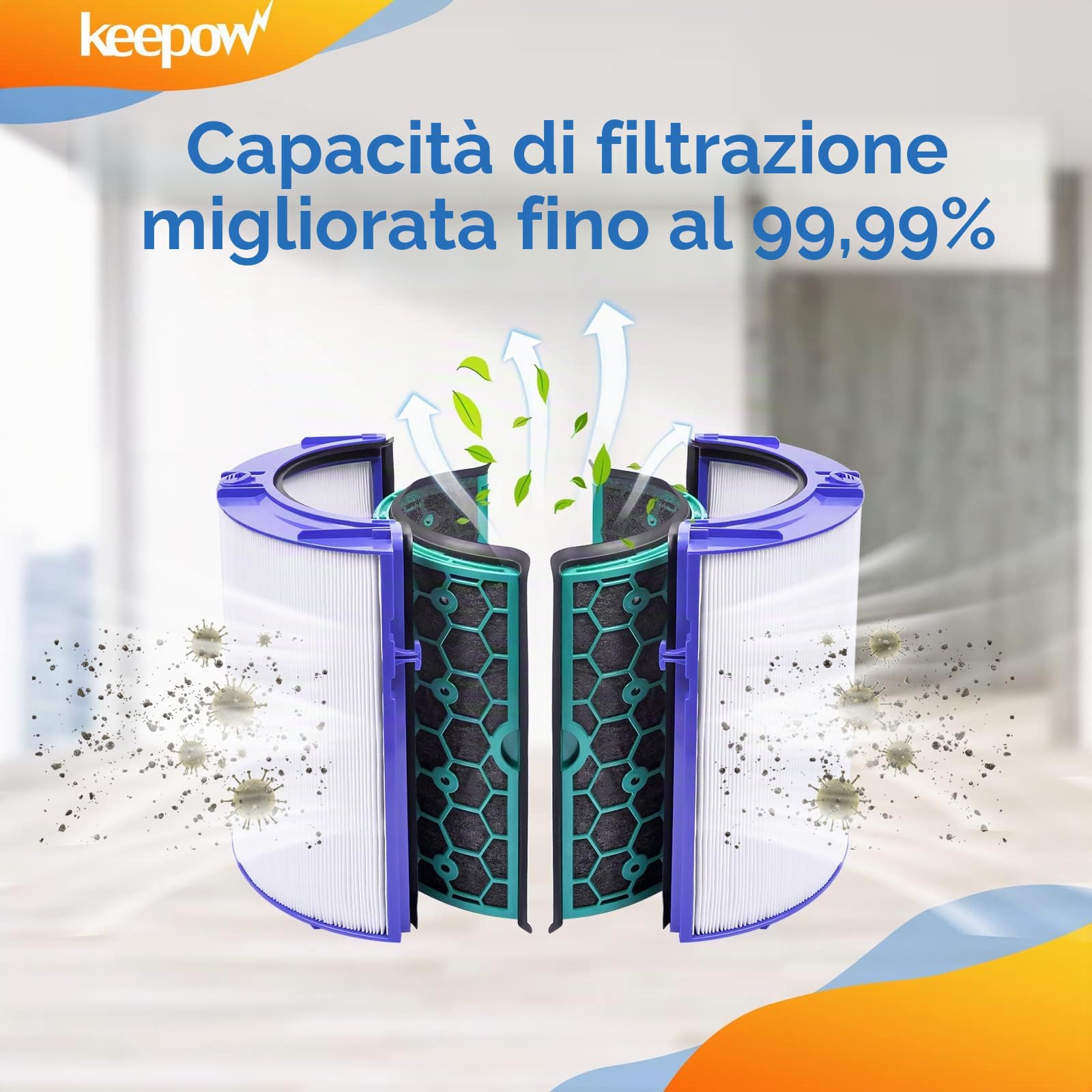 KEEPOW Filtro per Dyson Pure Cool HP04 TP04 DP04, filtro per dyson purificatore aria, Filtro Hepa di Ricambio per Dyson Pure Hot Cool, Sistema Filtrante Sigillato due stadi 360°, filtro carbone attivo