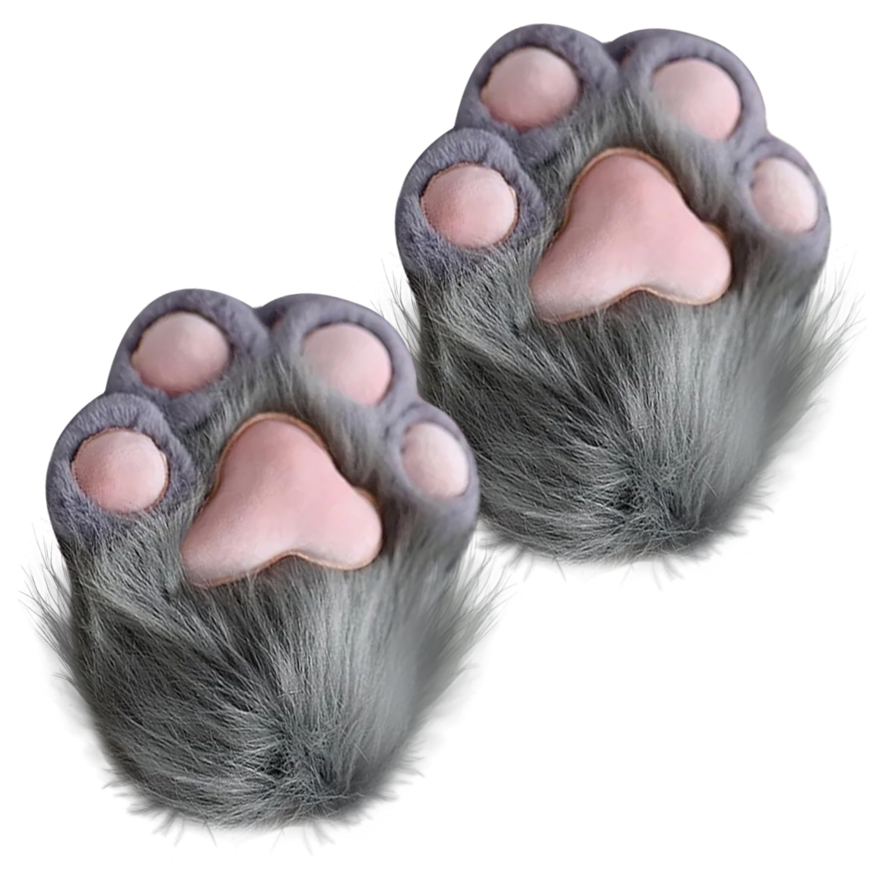 CAKEEYUM Cat Paw Gloves 1 Pair Plush Furry Paws Mittens Therian Gloves for Cosplay and Anime Convention Dress-Up Accessories, Gray