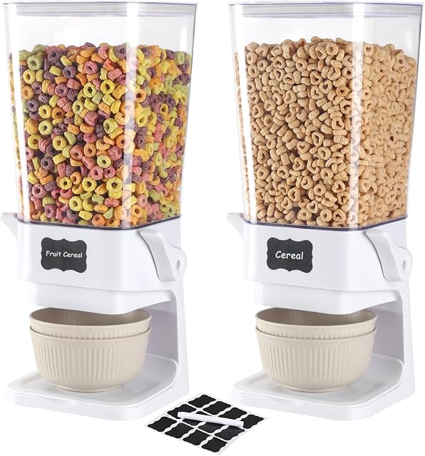 Cereal Dispenser Countertop, Cereal Containers Storage, Candy Dispenser, Dry Food Dispenser - Not Easy to Crush Food, Cereal Containers For Pantry (White, 2 Pack)