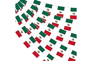 Mexican Independence Day Celebration - 65' - 60 Pennants of Patriotic Strength!