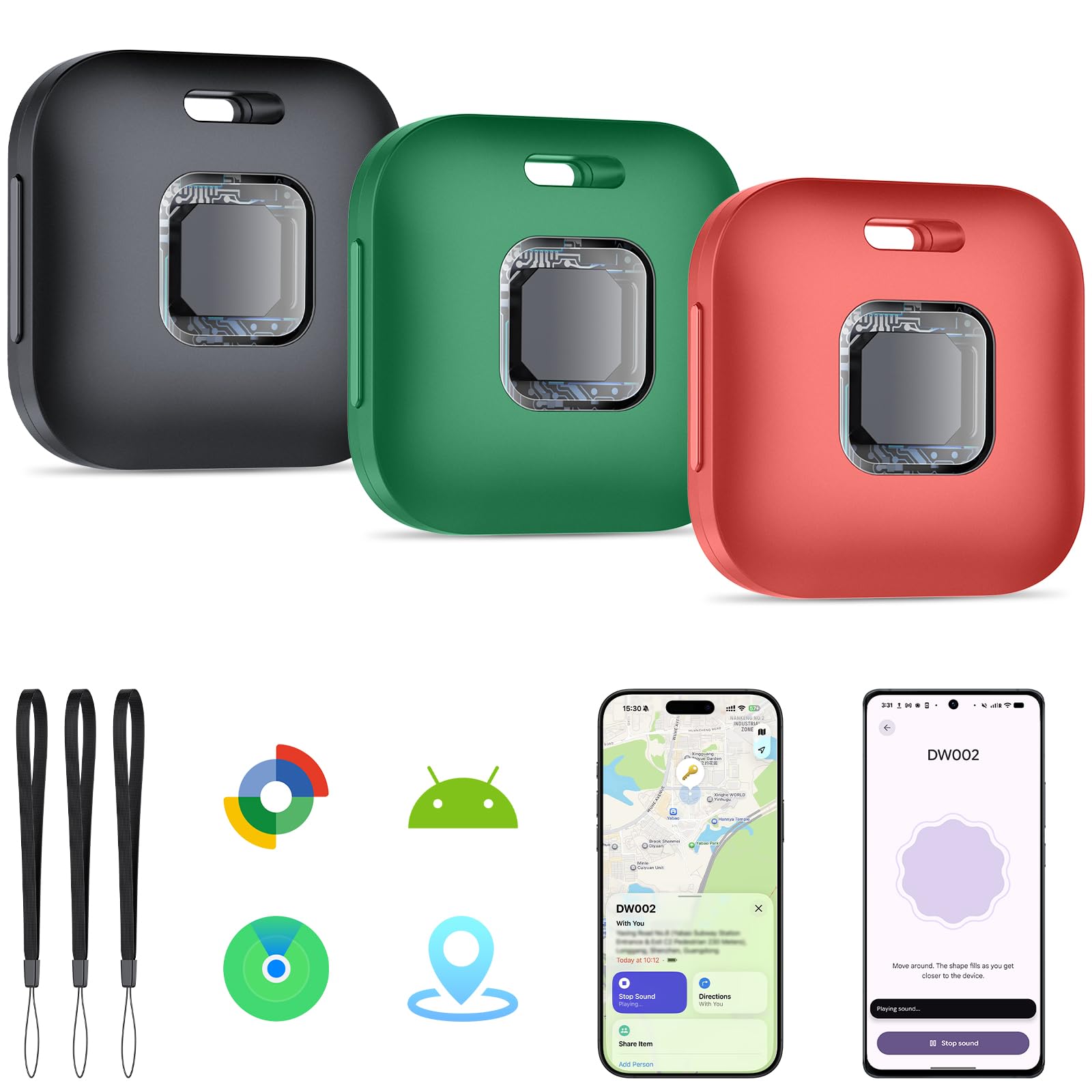 Hoxe Air Tracker Tags-3 Pack for iOS &amp; Android, Smart Tag for Key, Bag, Pet
