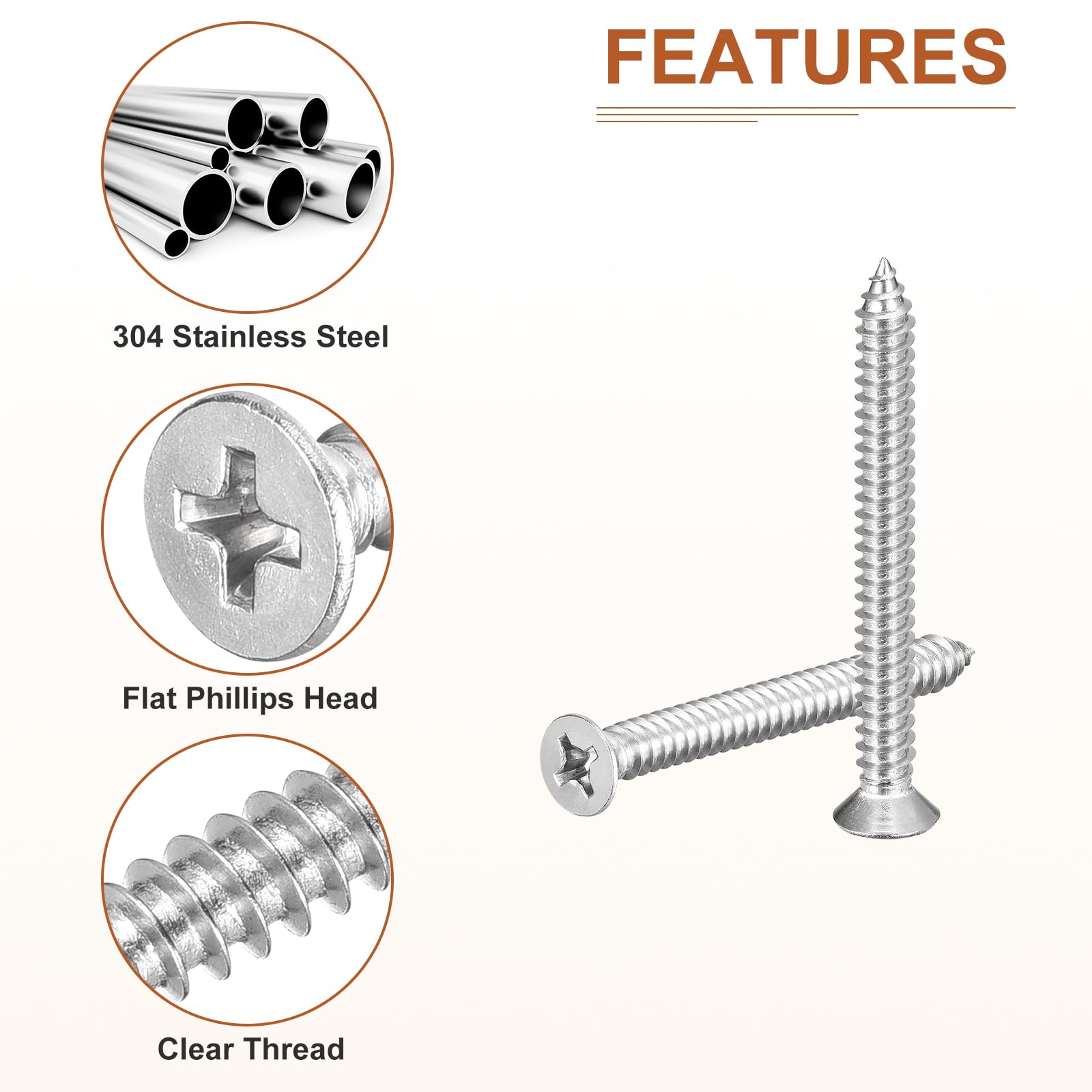 DTGN 10Pcs #14x2-1/2" Flat Head Wood Screws, 304 Stainless Steel Phillips Self Tapping Screws - Good for Woodworking Furniture - Silver - Image 4