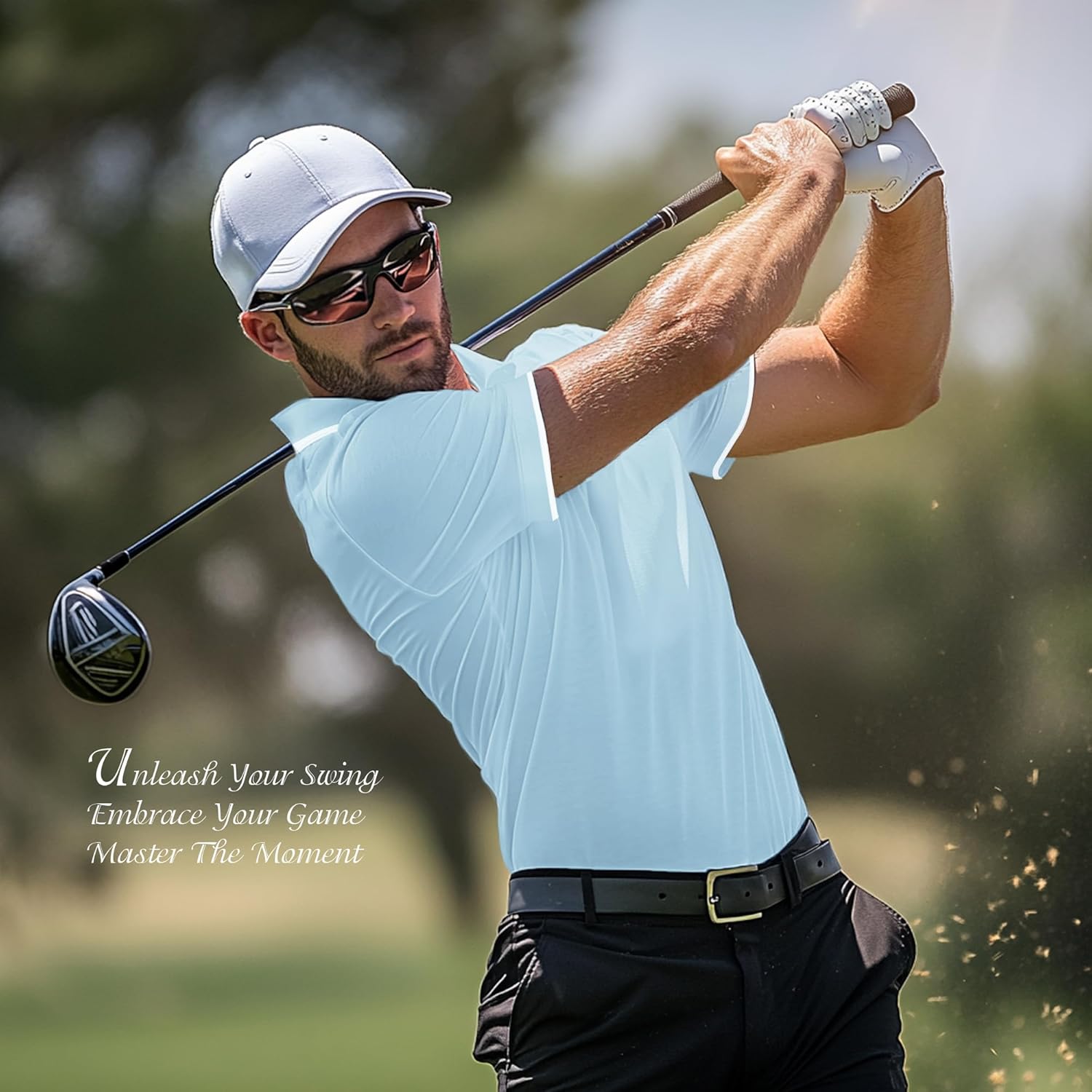 Men's Golf Polo Shirt– Silky Tech Nylon, Cooling, UV-Resistant, Quick-Dry Short Sleeve Sports Athletic Shirts for Men