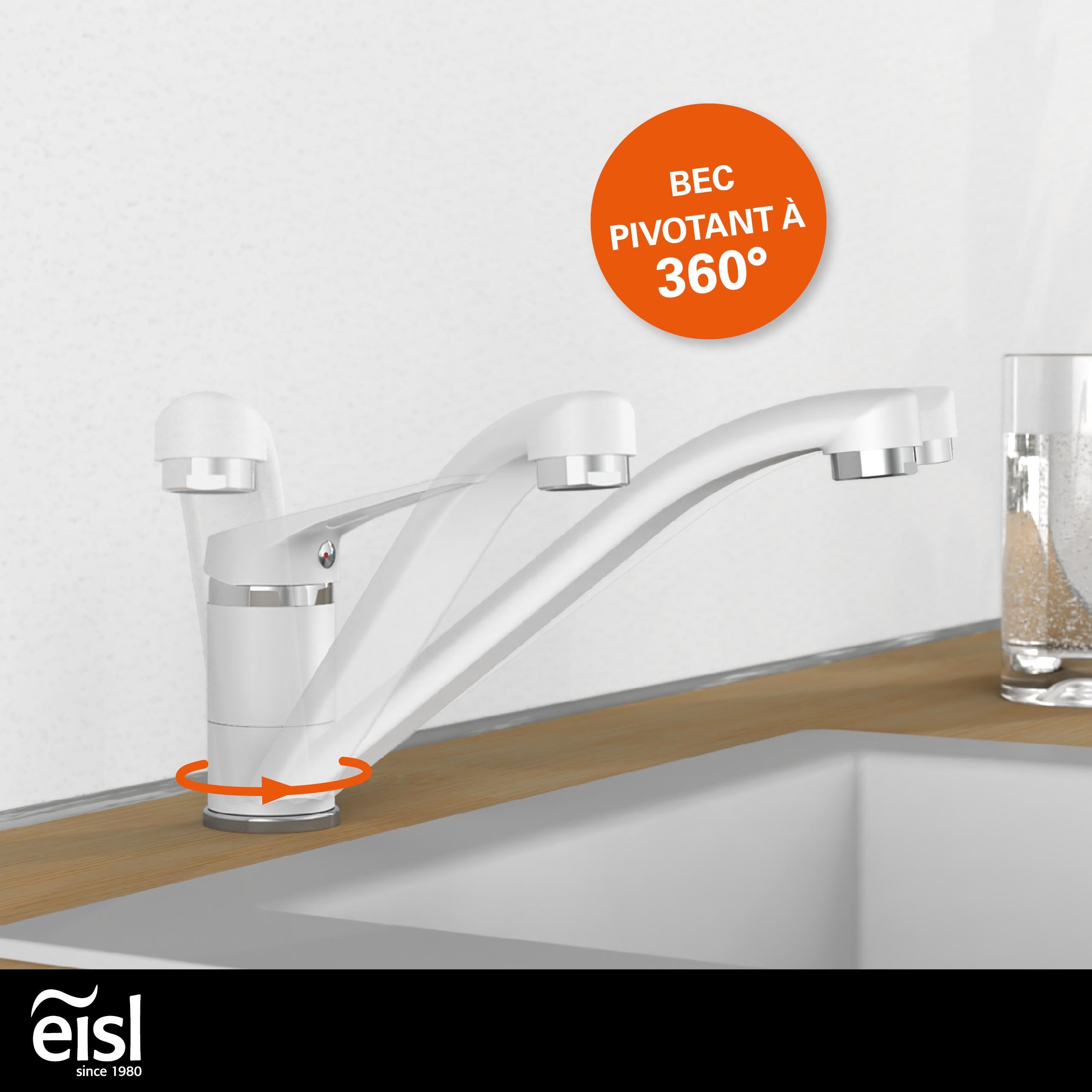 EISL Speed NI182SCR-W Robinet de cuisine, robinet d'évier, robinet de cuisine, chromé/blanc