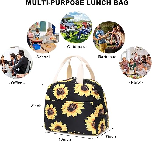 Miniatura 5 de Bolsa de almuerzo con aislamiento de girasol para mujeres, lonchera reutilizable para el trabajo, escuela, picnic, viajes